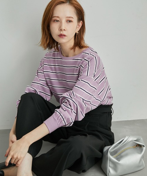 ROPE' PICNIC(ロペピクニック)の「【一部店舗限定】クレリック長袖ボーダーカットトップス(Tシャツ/カットソー・レディース・ホワイト/チャコールグレー/ダークパープル/グリーン系その他2・38)」の7枚目の写真