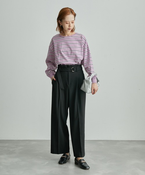 ROPE' PICNIC(ロペピクニック)の「【一部店舗限定】クレリック長袖ボーダーカットトップス(Tシャツ/カットソー・レディース・ホワイト/チャコールグレー/ダークパープル/グリーン系その他2・38)」の13枚目の写真