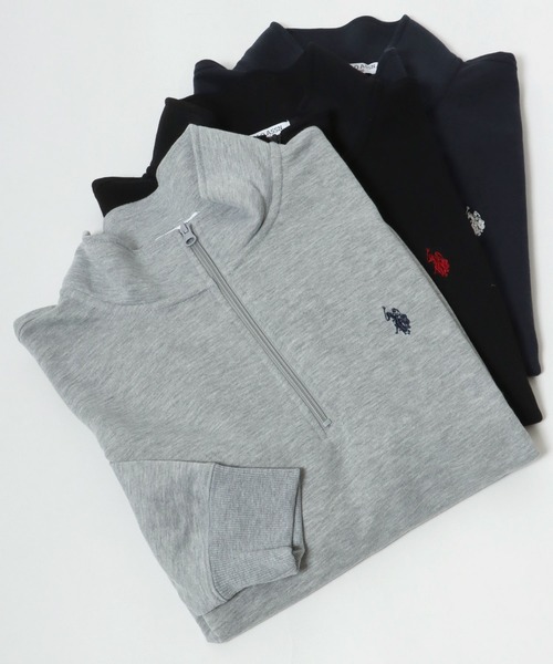 U.S. POLO ASSN.(ユーエスポロアッスン)の「U.S.POLO ASSN. ワンポイントロゴ刺繍 ハーフジップ 長袖 スウェットトップス/無地 プルオーバートレーナー/メンズ レディース(スウェット・メンズ・ホワイト/アッシュグレー/ブラック/ネイビー/グレー/グリーン・LL/M/L)」の4枚目の写真