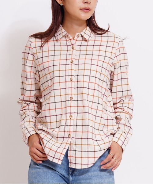 GIORDANO（ジョルダーノ）の「[ GIORDANO ]ライトタッチフランネルシャツ（シャツ/ブラウス・レディース・ピンク/ホワイト/ブラウン・MEDIUM/LARGE）」の2枚目の写真
