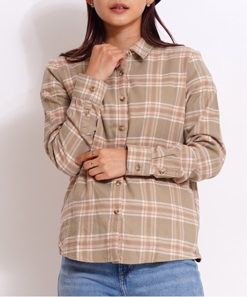 GIORDANO（ジョルダーノ）の「[ GIORDANO ]ライトタッチフランネルシャツ（シャツ/ブラウス・レディース・ピンク/ホワイト/ブラウン・MEDIUM/LARGE）」の3枚目の写真