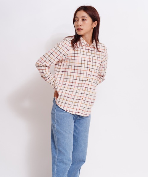 GIORDANO（ジョルダーノ）の「[ GIORDANO ]ライトタッチフランネルシャツ（シャツ/ブラウス・レディース・ピンク/ホワイト/ブラウン・MEDIUM/LARGE）」の15枚目の写真