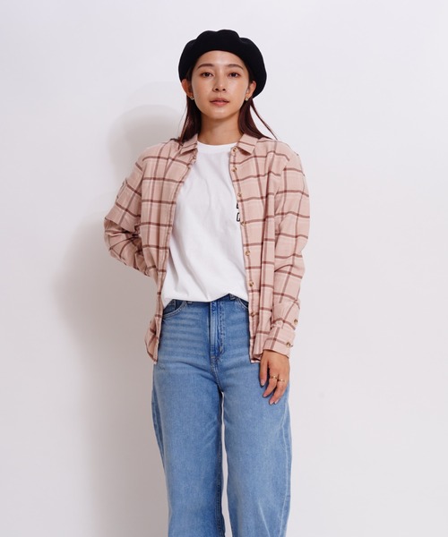 GIORDANO（ジョルダーノ）の「[ GIORDANO ]ライトタッチフランネルシャツ（シャツ/ブラウス・レディース・ピンク/ホワイト/ブラウン・MEDIUM/LARGE）」の12枚目の写真