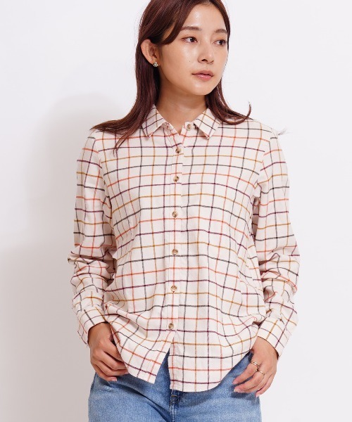 GIORDANO（ジョルダーノ）の「[ GIORDANO ]ライトタッチフランネルシャツ（シャツ/ブラウス・レディース・ピンク/ホワイト/ブラウン・MEDIUM/LARGE）」の13枚目の写真
