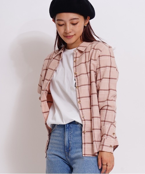 GIORDANO（ジョルダーノ）の「[ GIORDANO ]ライトタッチフランネルシャツ（シャツ/ブラウス・レディース・ピンク/ホワイト/ブラウン・MEDIUM/LARGE）」の10枚目の写真
