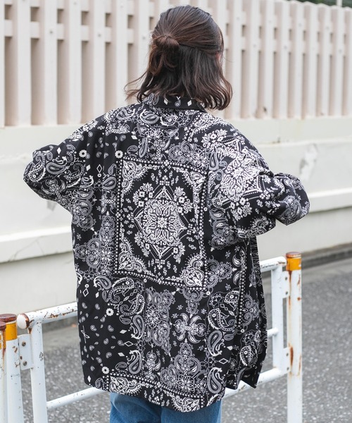 新品未使用タグ付きポリ テロ感 総柄ブラウス肩パット入 ビッグシルエット 楽天市場】ビッグシルエット ブラウス（メンズファッション）の通販