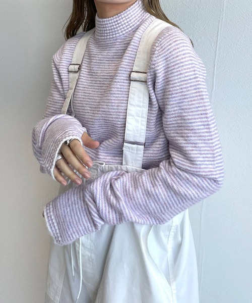 w closet（ダブルクローゼット）の「マイクロボーダーハイネックニットプルオーバー（ニット/セーター・レディース・グリーン系その他/ラベンダー/レッド系その他/ホワイト×イエロー・FREE）」の4枚目の写真