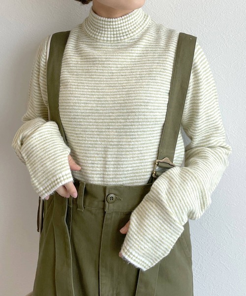 w closet（ダブルクローゼット）の「マイクロボーダーハイネックニットプルオーバー（ニット/セーター・レディース・グリーン系その他/ラベンダー/レッド系その他/ホワイト×イエロー・FREE）」の3枚目の写真