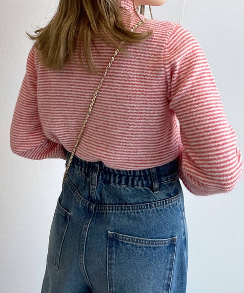 w closet（ダブルクローゼット）の「マイクロボーダーハイネックニットプルオーバー（ニット/セーター・レディース・グリーン系その他/ラベンダー/レッド系その他/ホワイト×イエロー・FREE）」の7枚目の写真