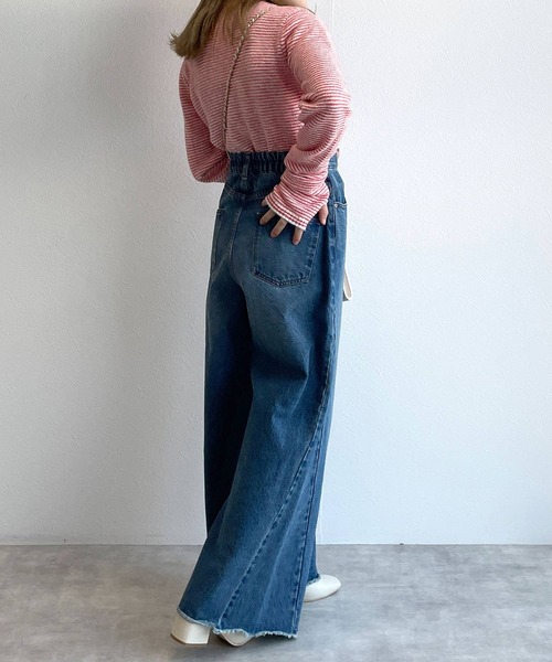 w closet（ダブルクローゼット）の「マイクロボーダーハイネックニットプルオーバー（ニット/セーター・レディース・グリーン系その他/ラベンダー/レッド系その他/ホワイト×イエロー・FREE）」の8枚目の写真