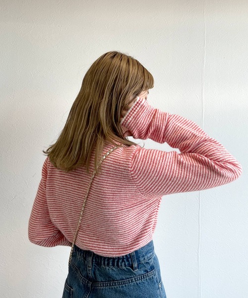 w closet（ダブルクローゼット）の「マイクロボーダーハイネックニットプルオーバー（ニット/セーター・レディース・グリーン系その他/ラベンダー/レッド系その他/ホワイト×イエロー・FREE）」の9枚目の写真