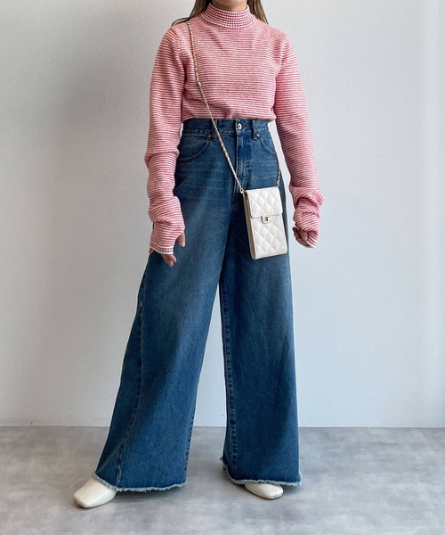 w closet（ダブルクローゼット）の「マイクロボーダーハイネックニットプルオーバー（ニット/セーター・レディース・グリーン系その他/ラベンダー/レッド系その他/ホワイト×イエロー・FREE）」の11枚目の写真