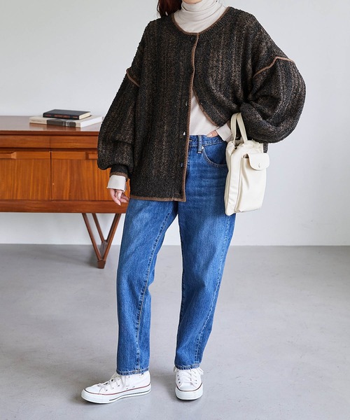 Chaco closet（チャコ クローゼット）の「ブークレケーブル編みバイカラーデザインカーディガン（カーディガン/ボレロ・レディース・ベージュ/グリーン/レッド/ブラック/ブルー・FREE）」の21枚目の写真