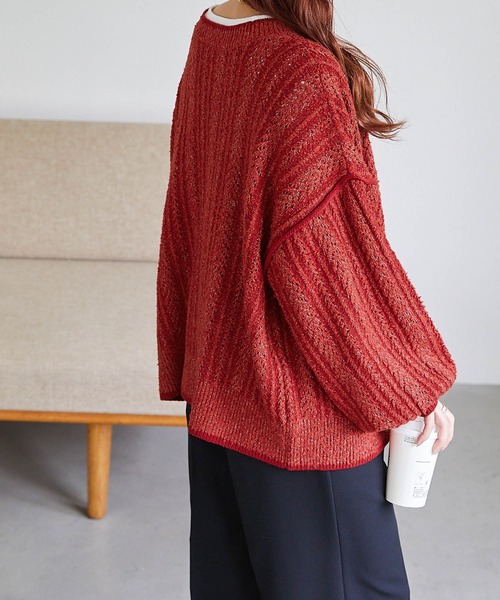 Chaco closet（チャコ クローゼット）の「ブークレケーブル編みバイカラーデザインカーディガン（カーディガン/ボレロ・レディース・ベージュ/グリーン/レッド/ブラック/ブルー・FREE）」の18枚目の写真