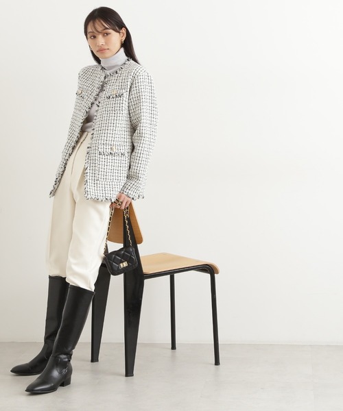 ナチュラルビューティーベーシック　ツィードジャケット　金ボタン　紺　22aw 楽天市場】【SALE／40%OFF】ゴールドボタンマルチツイード