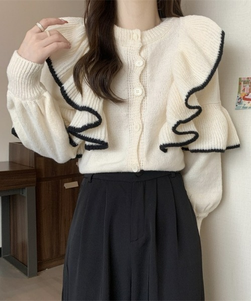 LAC-VERT（ラック・ヴェール）の「【前後2WAY】フリルニットカーディガン（カーディガン/ボレロ・レディース・ホワイト/カーキ/ブラック・FREE）」の18枚目の写真