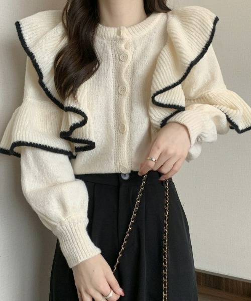 LAC-VERT（ラック・ヴェール）の「【前後2WAY】フリルニットカーディガン（カーディガン/ボレロ・レディース・ホワイト/カーキ/ブラック・FREE）」の11枚目の写真