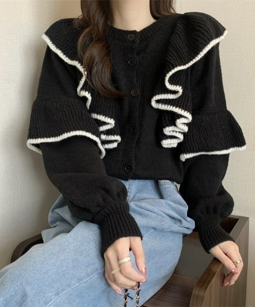 LAC-VERT（ラック・ヴェール）の「【前後2WAY】フリルニットカーディガン（カーディガン/ボレロ・レディース・ホワイト/カーキ/ブラック・FREE）」の12枚目の写真