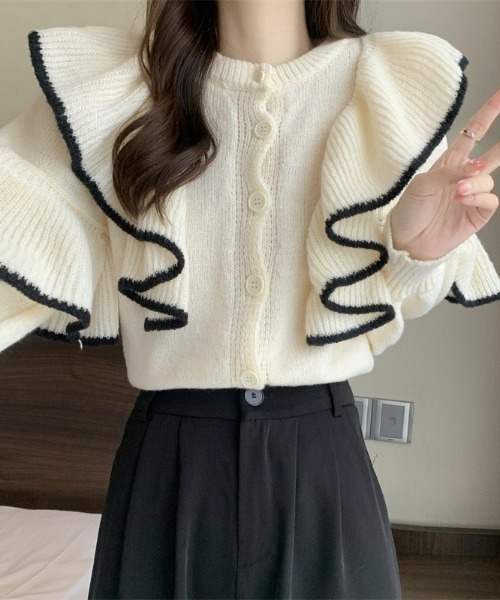 LAC-VERT（ラック・ヴェール）の「【前後2WAY】フリルニットカーディガン（カーディガン/ボレロ・レディース・ホワイト/カーキ/ブラック・FREE）」の19枚目の写真