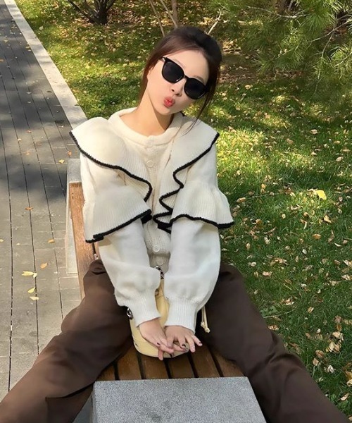 LAC-VERT（ラック・ヴェール）の「【前後2WAY】フリルニットカーディガン（カーディガン/ボレロ・レディース・ホワイト/カーキ/ブラック・FREE）」の22枚目の写真