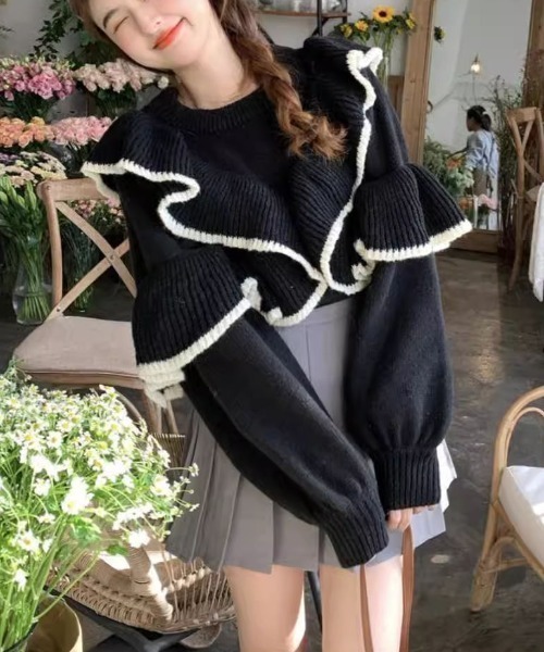 LAC-VERT（ラック・ヴェール）の「【前後2WAY】フリルニットカーディガン（カーディガン/ボレロ・レディース・ホワイト/カーキ/ブラック・FREE）」の6枚目の写真