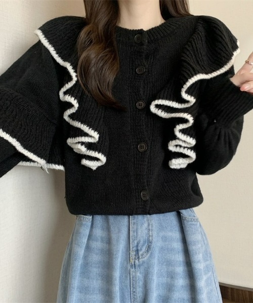 LAC-VERT（ラック・ヴェール）の「【前後2WAY】フリルニットカーディガン（カーディガン/ボレロ・レディース・ホワイト/カーキ/ブラック・FREE）」の4枚目の写真