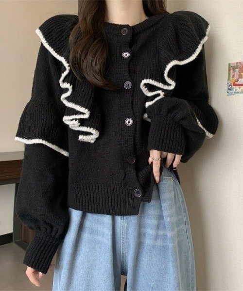 LAC-VERT（ラック・ヴェール）の「【前後2WAY】フリルニットカーディガン（カーディガン/ボレロ・レディース・ホワイト/カーキ/ブラック・FREE）」の8枚目の写真