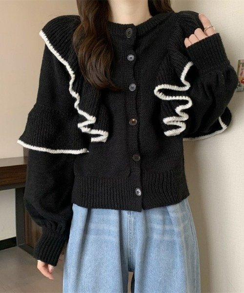 LAC-VERT（ラック・ヴェール）の「【前後2WAY】フリルニットカーディガン（カーディガン/ボレロ・レディース・ホワイト/カーキ/ブラック・FREE）」の9枚目の写真