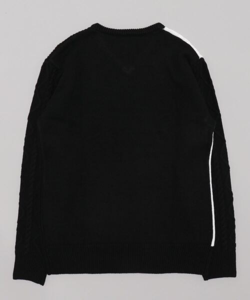 semantic design（セマンティックデザイン）の「【ハンドウォッシャブル】セマンティックデザイン 編地切替 Vネックニット（ニット/セーター・メンズ・ブラック/ホワイト・MEDIUM/LARGE/X-LARGE/S）」の3枚目の写真