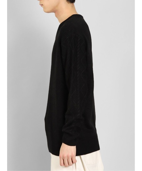 semantic design（セマンティックデザイン）の「【ハンドウォッシャブル】セマンティックデザイン 編地切替 Vネックニット（ニット/セーター・メンズ・ブラック/ホワイト・MEDIUM/LARGE/X-LARGE/S）」の6枚目の写真