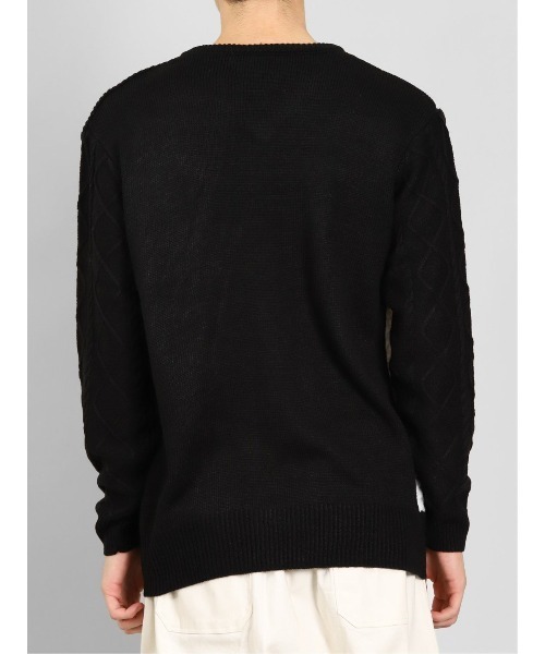 semantic design（セマンティックデザイン）の「【ハンドウォッシャブル】セマンティックデザイン 編地切替 Vネックニット（ニット/セーター・メンズ・ブラック/ホワイト・MEDIUM/LARGE/X-LARGE/S）」の7枚目の写真