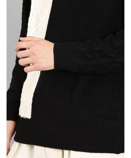 semantic design（セマンティックデザイン）の「【ハンドウォッシャブル】セマンティックデザイン 編地切替 Vネックニット（ニット/セーター・メンズ・ブラック/ホワイト・MEDIUM/LARGE/X-LARGE/S）」の9枚目の写真