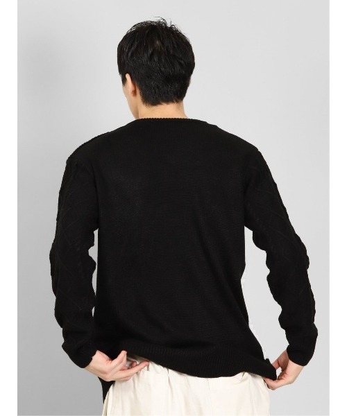 semantic design（セマンティックデザイン）の「【ハンドウォッシャブル】セマンティックデザイン 編地切替 Vネックニット（ニット/セーター・メンズ・ブラック/ホワイト・MEDIUM/LARGE/X-LARGE/S）」の12枚目の写真