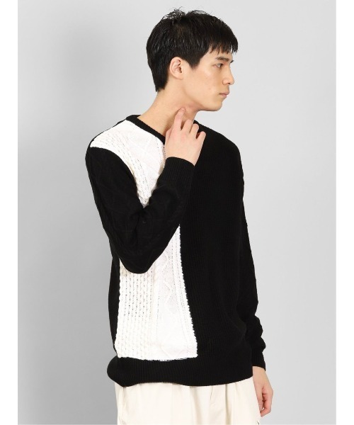 semantic design（セマンティックデザイン）の「【ハンドウォッシャブル】セマンティックデザイン 編地切替 Vネックニット（ニット/セーター・メンズ・ブラック/ホワイト・MEDIUM/LARGE/X-LARGE/S）」の13枚目の写真