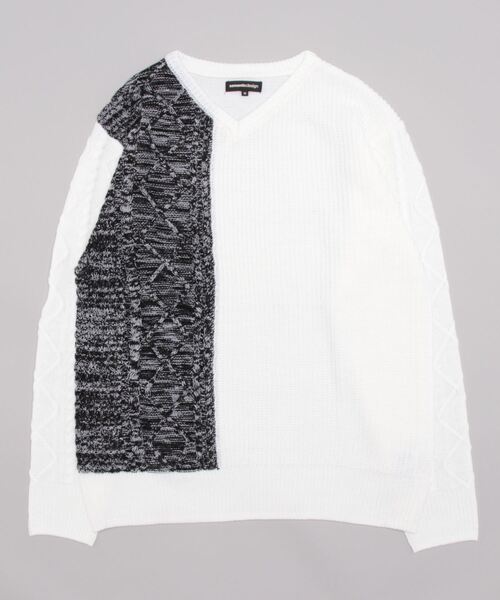 semantic design（セマンティックデザイン）の「【ハンドウォッシャブル】セマンティックデザイン 編地切替 Vネックニット（ニット/セーター・メンズ・ブラック/ホワイト・MEDIUM/LARGE/X-LARGE/S）」の15枚目の写真