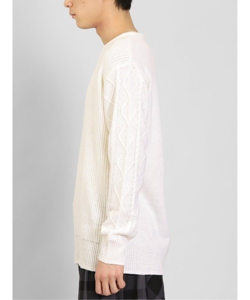 semantic design（セマンティックデザイン）の「【ハンドウォッシャブル】セマンティックデザイン 編地切替 Vネックニット（ニット/セーター・メンズ・ブラック/ホワイト・MEDIUM/LARGE/X-LARGE/S）」の17枚目の写真