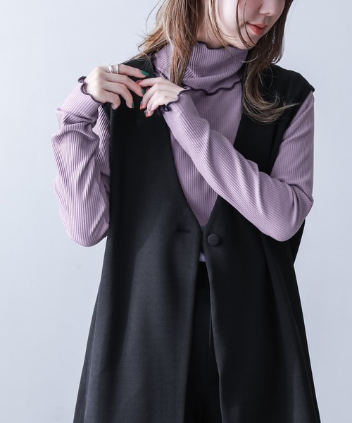 n'OrLABEL（ノアールレーベル）の「『裏起毛配色メローリブタートルネックカットソー』（Tシャツ/カットソー・レディース・チャコール/ブルーグリーン/レッド/ライトグリーン/ベージュ/ブラック/ラベンダー・M/L/LL）」の6枚目の写真