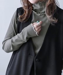 『裏起毛配色メローリブタートルネックカットソー』