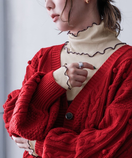 n'OrLABEL（ノアールレーベル）の「『裏起毛配色メローリブタートルネックカットソー』（Tシャツ/カットソー・レディース・チャコール/ブルーグリーン/レッド/ライトグリーン/ベージュ/ブラック/ラベンダー・M/L/LL）」の8枚目の写真