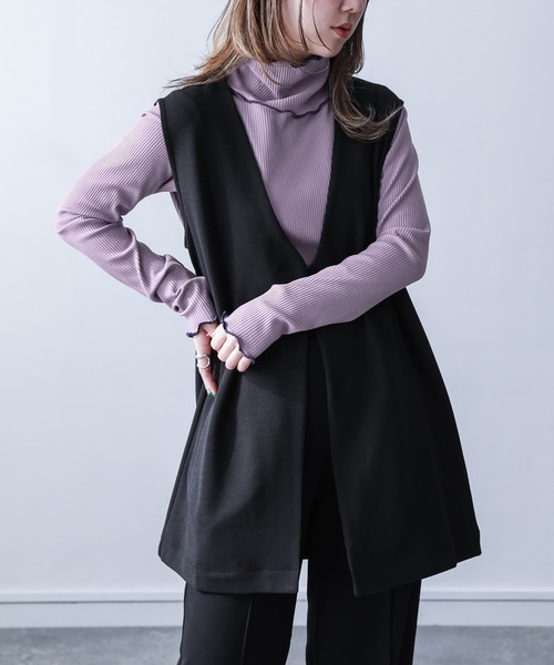 n'OrLABEL（ノアールレーベル）の「『裏起毛配色メローリブタートルネックカットソー』（Tシャツ/カットソー・レディース・チャコール/ブルーグリーン/レッド/ライトグリーン/ベージュ/ブラック/ラベンダー・M/L/LL）」の10枚目の写真