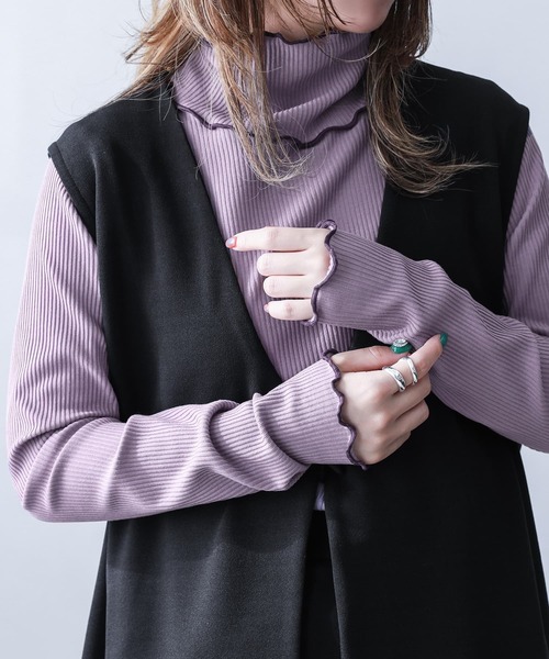 n'OrLABEL（ノアールレーベル）の「『裏起毛配色メローリブタートルネックカットソー』（Tシャツ/カットソー・レディース・チャコール/ブルーグリーン/レッド/ライトグリーン/ベージュ/ブラック/ラベンダー・M/L/LL）」の11枚目の写真