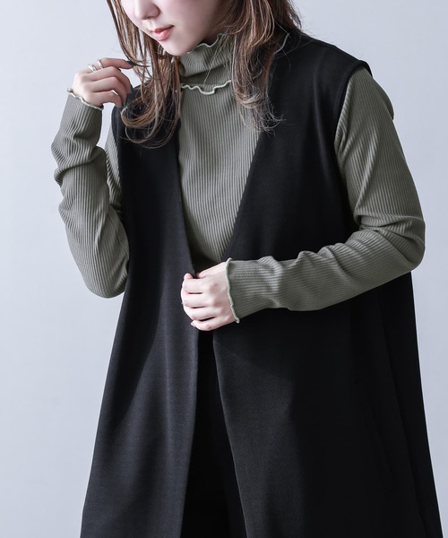 n'OrLABEL（ノアールレーベル）の「『裏起毛配色メローリブタートルネックカットソー』（Tシャツ/カットソー・レディース・チャコール/ブルーグリーン/レッド/ライトグリーン/ベージュ/ブラック/ラベンダー・M/L/LL）」の12枚目の写真