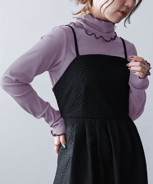 n'OrLABEL（ノアールレーベル）の「『裏起毛配色メローリブタートルネックカットソー』（Tシャツ/カットソー・レディース・チャコール/ブルーグリーン/レッド/ライトグリーン/ベージュ/ブラック/ラベンダー・M/L/LL）」の18枚目の写真