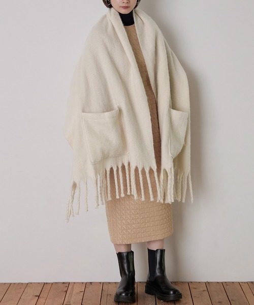 Fashion Letter（ファッションレター）の「2way大判ストール（ストール/ショール・レディース・ブラック/モカ/アイボリー・FREE）」の3枚目の写真