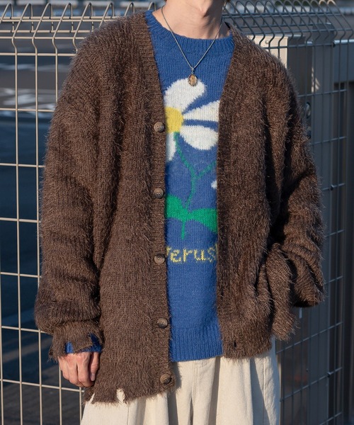 Perushu（ペルーシュ）の「ダメージシャギーカーディガン（カーディガン/ボレロ・メンズ・ブラウン/ブラック/ベージュ/オレンジ/パープル・MEDIUM/LARGE）」の14枚目の写真