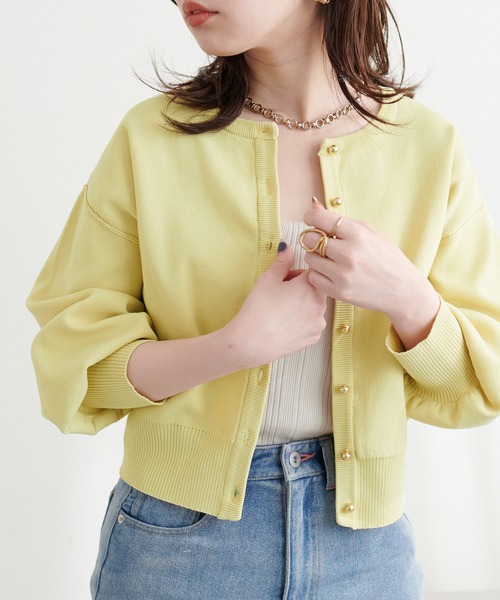 natural couture(ナチュラルクチュール)の「お家で洗えるころん金釦カーディガン(カーディガン/ボレロ・レディース・オフホワイト/グレイッシュベージュ/ブラック/ミント/イエロー/その他1・FREE)」の7枚目の写真