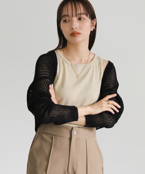 select MOCA（セレクトモカ）の「メッシュニットボレロ（カーディガン/ボレロ・レディース・ブラック/ライトカーキ/マスタード・FREE）」の9枚目の写真