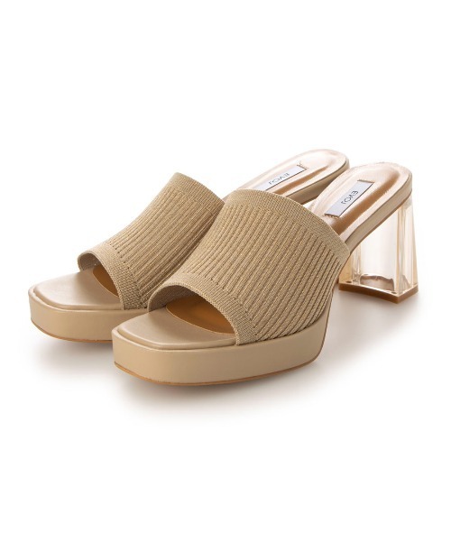 EVOL(イーボル)の「【EVOL】ニットクリアヒールスクエアサンダル IU5120(サンダル・レディース・ベージュ/ブラック/アイボリー/ゴールド・S/M/L)」の4枚目の写真