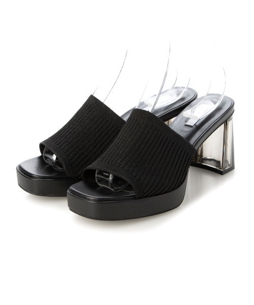 EVOL】ニットクリアヒールスクエアサンダル IU5120（サンダル）｜EVOL