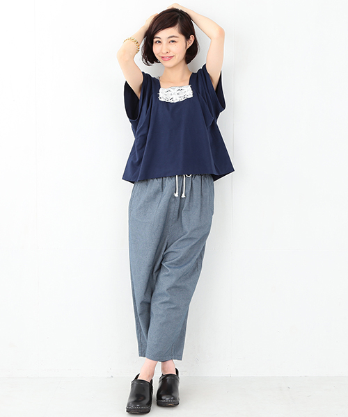 les Briqu'a braque（レブリカブラック）の「○les Briqu’a braque / スクエアネック レース ショートスリーブ（Tシャツ/カットソー・レディース・ホワイト/ネイビー・ONE SIZE）」の16枚目の写真